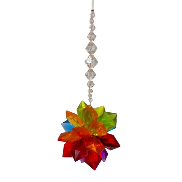 Ganz Rainbow Acrylic Starburst Suncatcher Hanging Prism Ornament With Beaded Str - Picture 2 of 7